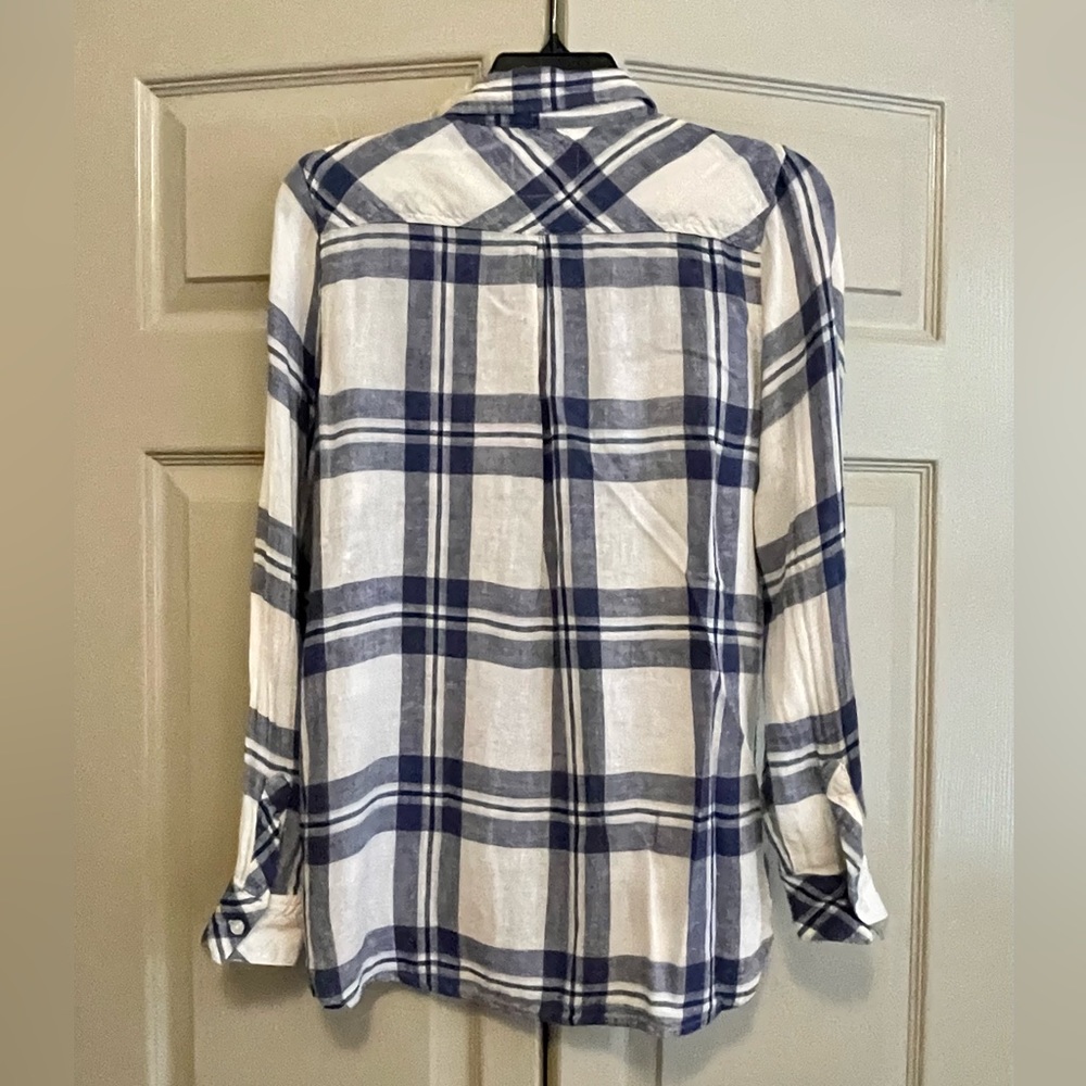 Rails Linen Blend Charli Lapis Coast White Button Front Shirt - Picture 11 of 12